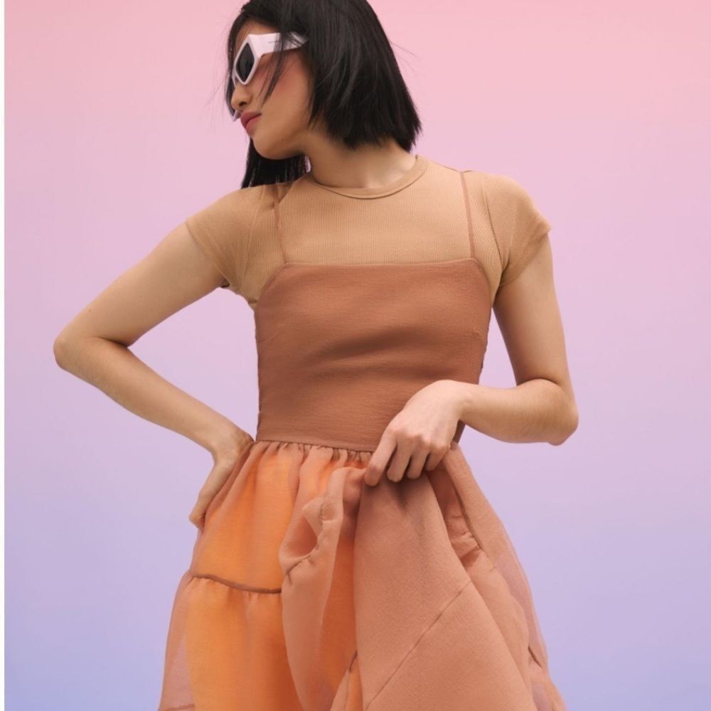 Anthropologie X OhSevenDays Tiered Sheer Midi Dress Size XS color blush - Picture 5 of 11